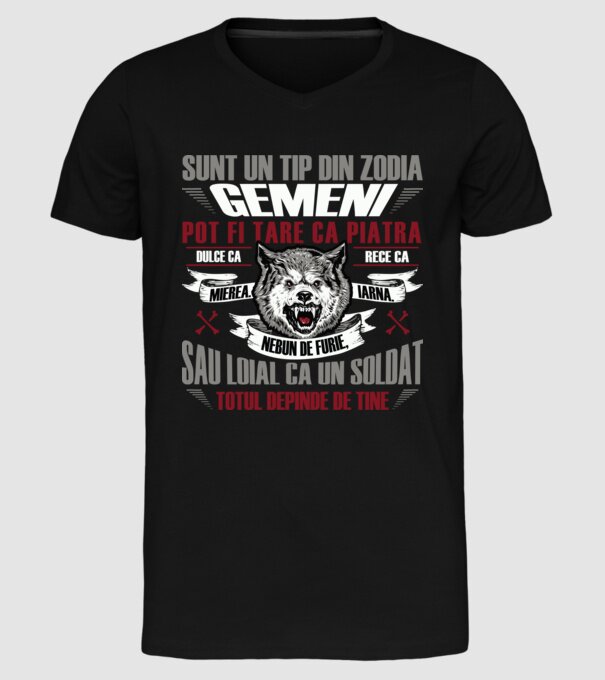 Sunt un tip din zodia Gemeni model negru pe tricou