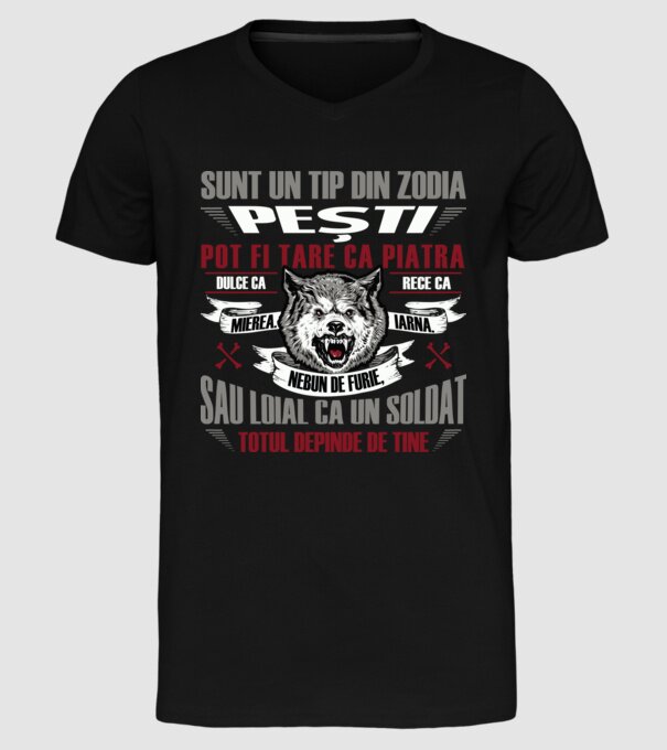Sunt un tip din zodia Pești model negru pe tricou