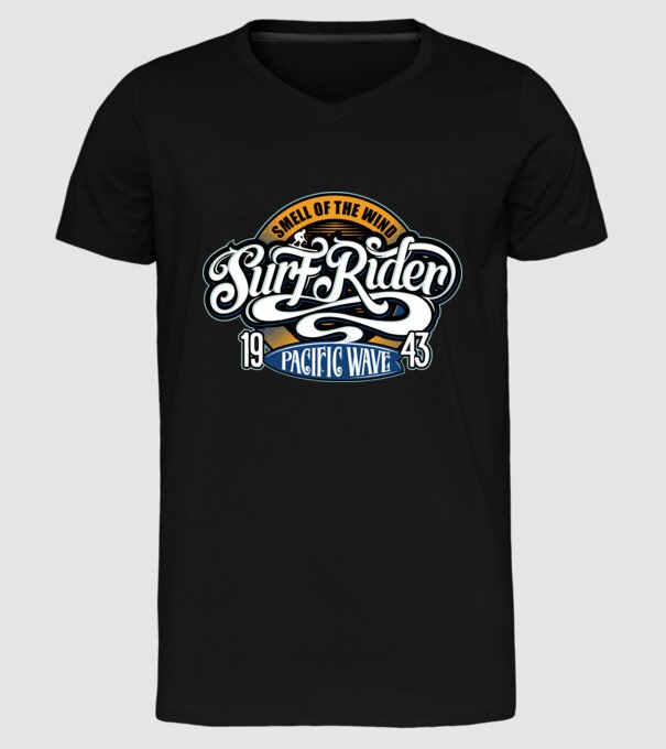 Surf Rider model negru pe tricou