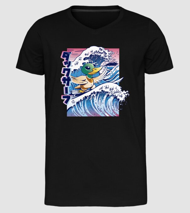 Surfer Duck model negru pe tricou