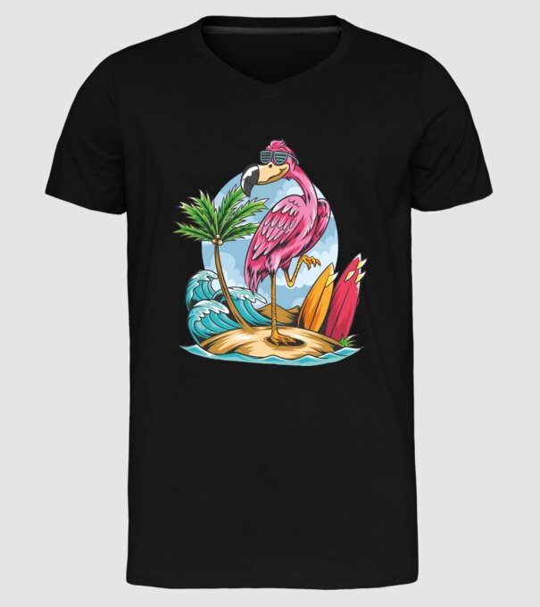 Surfer flamingo model negru pe tricou