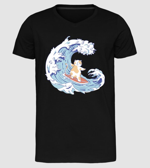 Surfer kitty model negru pe tricou