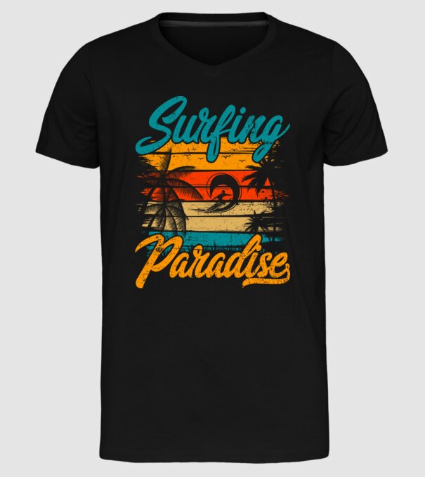 Surfing Paradise model negru pe tricou