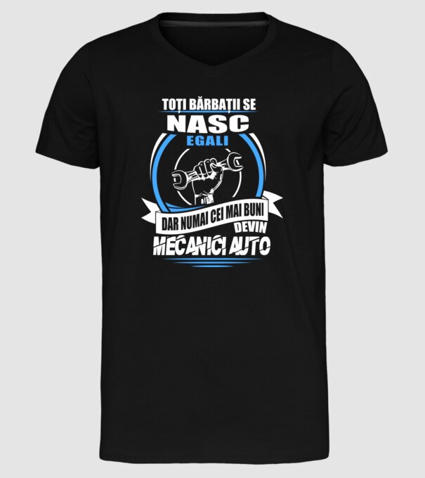 Toți bărbații se nasc egali mecanici auto model negru pe tricou