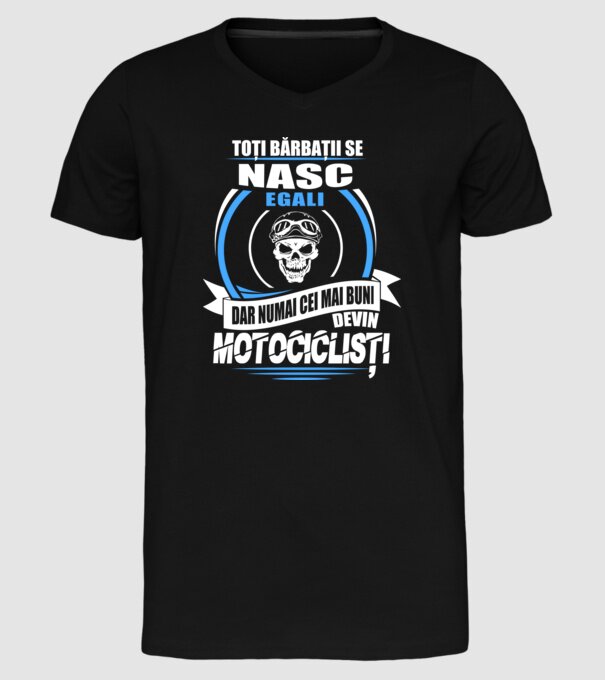 Toți bărbații se nasc egali motocicliști model negru pe tricou