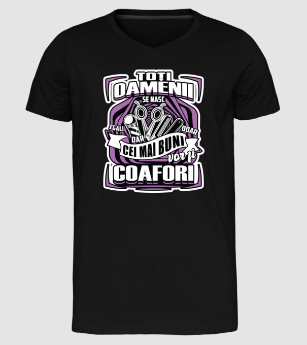 Toți oamenii coafori model negru pe tricou