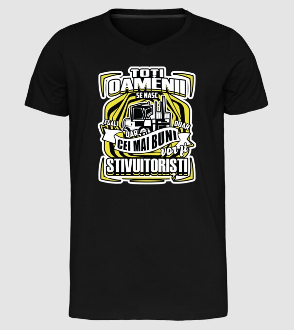 Toți oamenii stivuitoriști model negru pe tricou