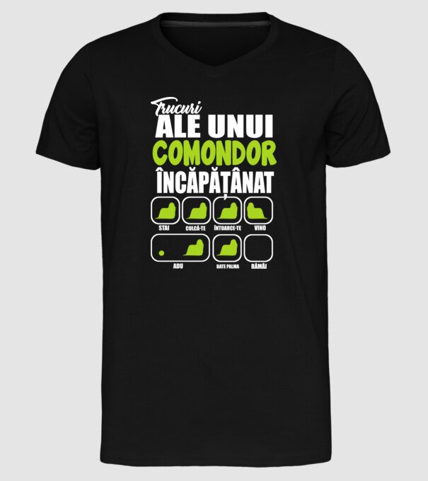 trucuri ale unui comondor încăpățânat stai, culcă-te, întoarce-te, vino, adu, bate palma, rămâi model negru pe tricou