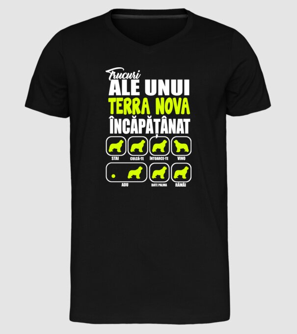 trucuri ale unui Terra Nova încăpățânat stai, culcă-te, întoarce-te, vino, adu, bate palma, rămâi model negru pe tricou