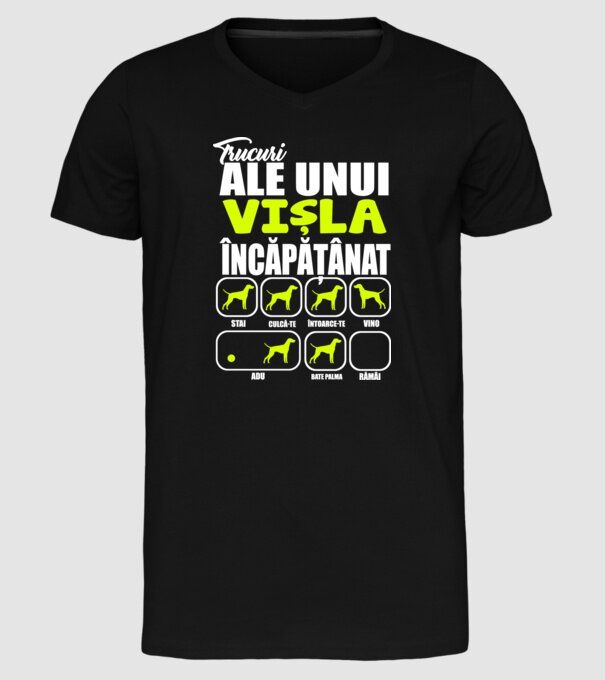trucuri ale unui vișla încăpățânat stai, culcă-te, întoarce-te, vino, adu, bate palma, rămâi model negru pe tricou