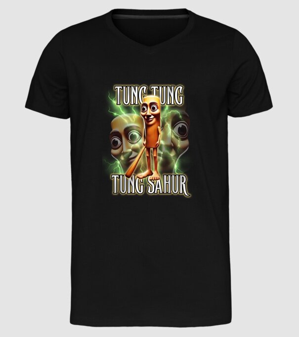 Tung Tung Tung Sahur model negru pe tricou