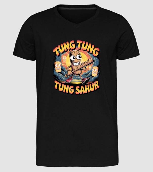 Tung Tung Tung Sahur Retro model negru pe tricou