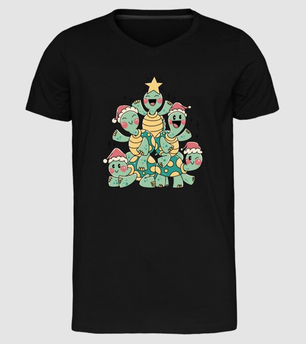 Turtle christmas tree model negru pe tricou