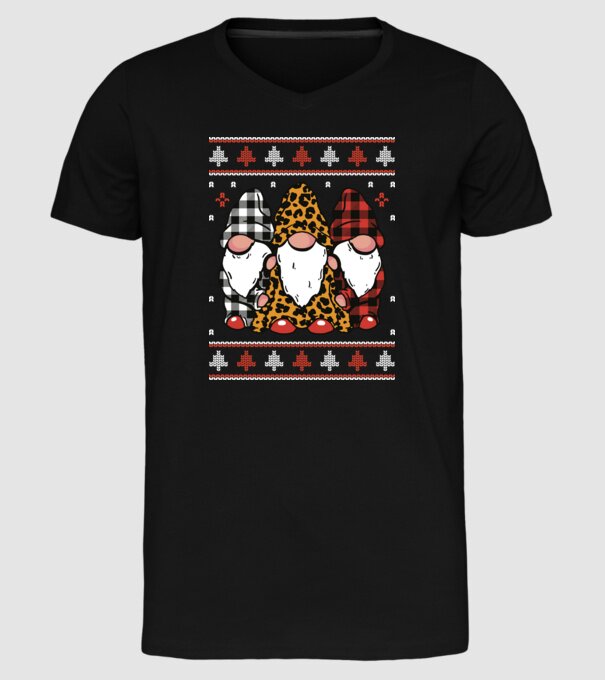 Ugly sweater gnomes model negru pe tricou
