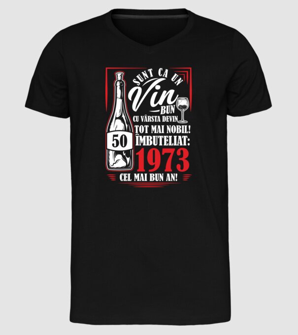 Un Vin Bun 1975 - Negru model negru pe tricou