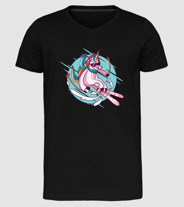 Unicorn ski model negru pe tricou