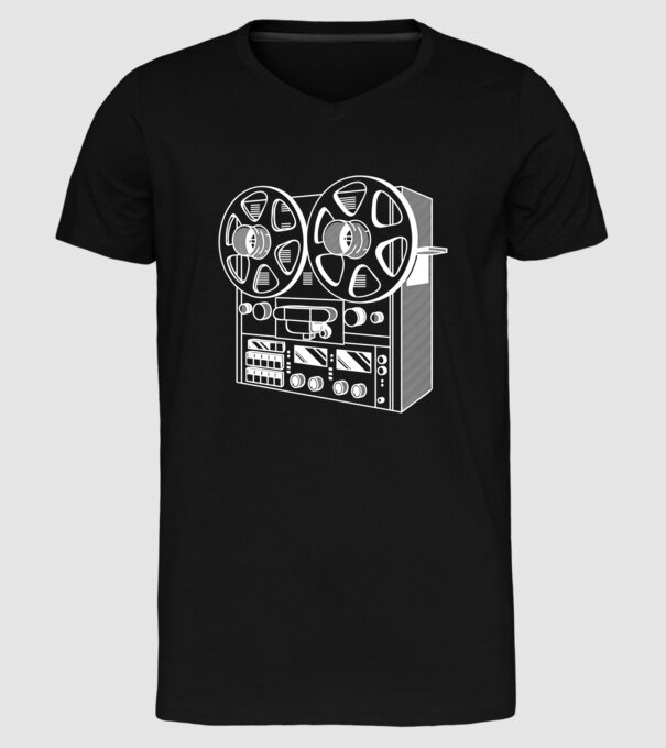 Vintage Reel to Reel Recorder model negru pe tricou