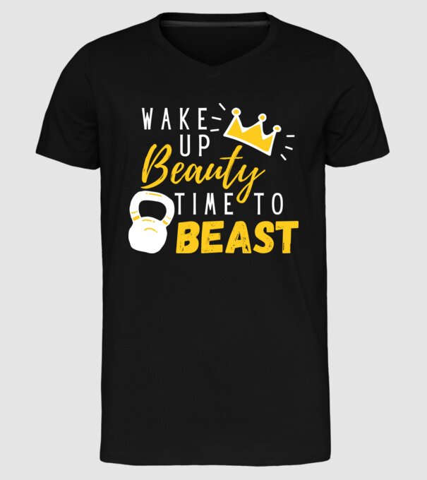 Wake Up Beauty Time To Beast model negru pe tricou