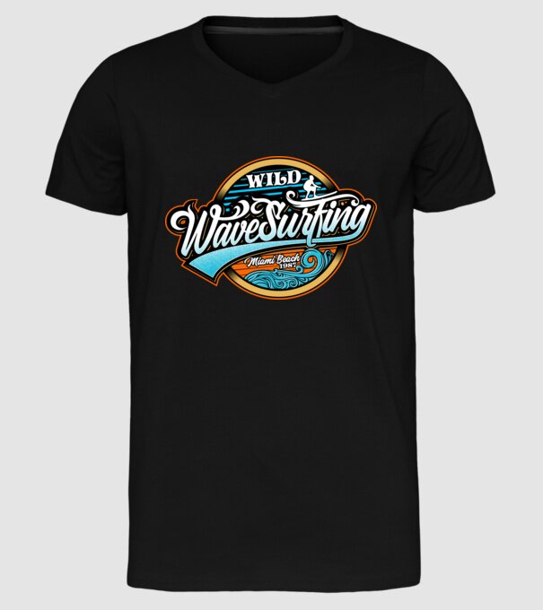 WaveSurfing model negru pe tricou