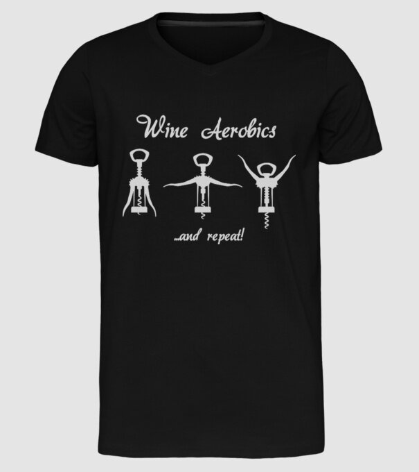 Wine Aerobics model negru pe tricou
