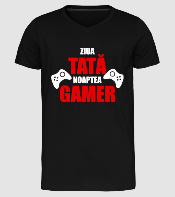 ziua tată noaptea gamer model negru pe tricou