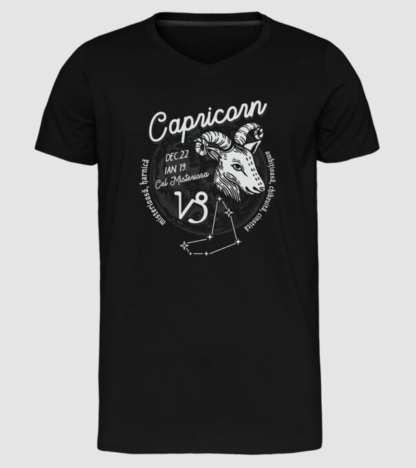 Zodiac femeie CAPRICORN retro model negru pe tricou