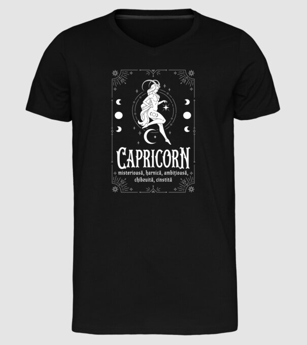Zodiac femeie CAPRICORN white model negru pe tricou