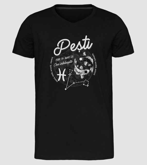 Zodiac femeie PEȘTI retro model negru pe tricou