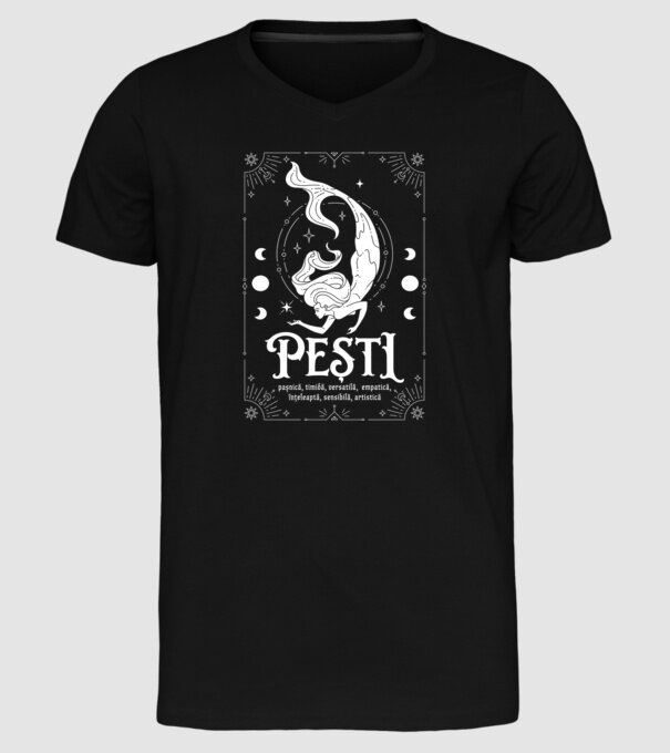 Zodiac femeie PEȘTI white model negru pe tricou