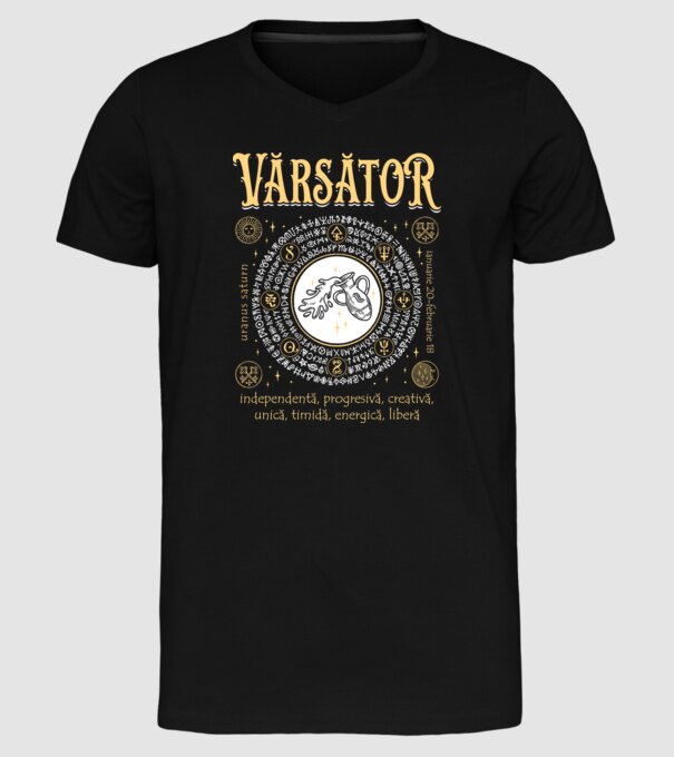 Zodiac femeie VĂRSĂTOR golden model negru pe tricou