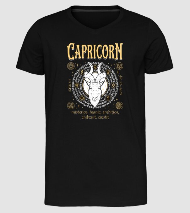 Zodiac bărbat CAPRICORN golden model negru pe tricou