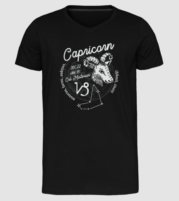 Zodiac bărbat CAPRICORN retro model negru pe tricou