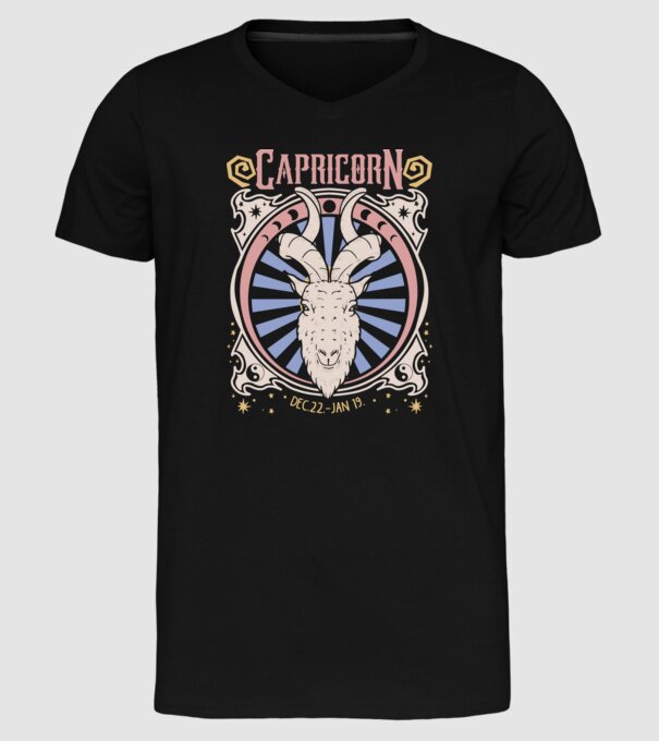 Zodiac Vintage CAPRICORN model negru pe tricou