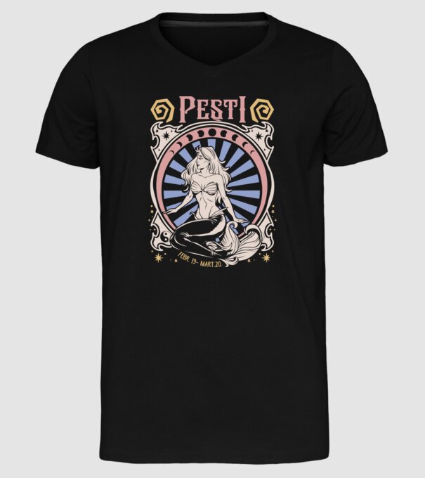 Zodiac Vintage PEȘTI model negru pe tricou