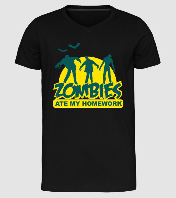 Zombies ate my homework model negru pe tricou