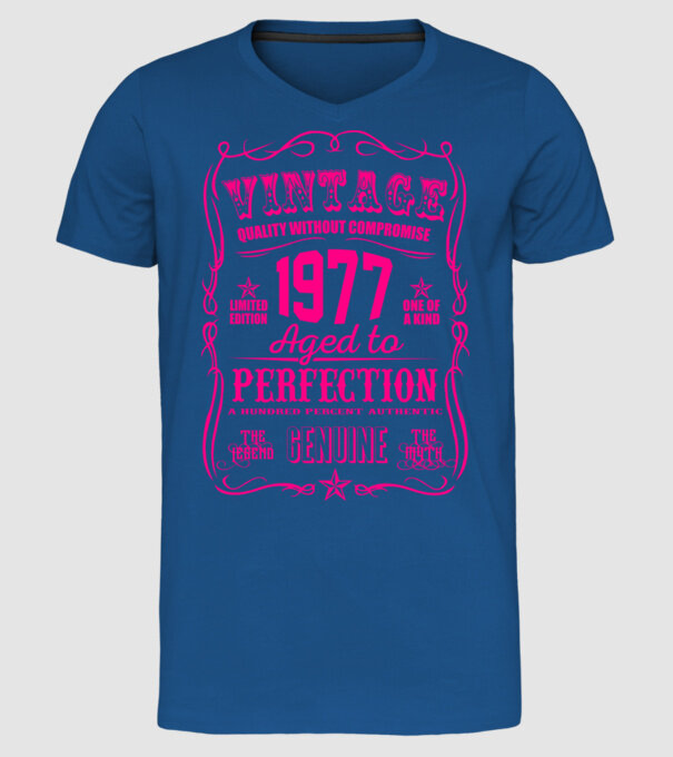 Vintage Perfection - 1977 model albastru regal pe tricou