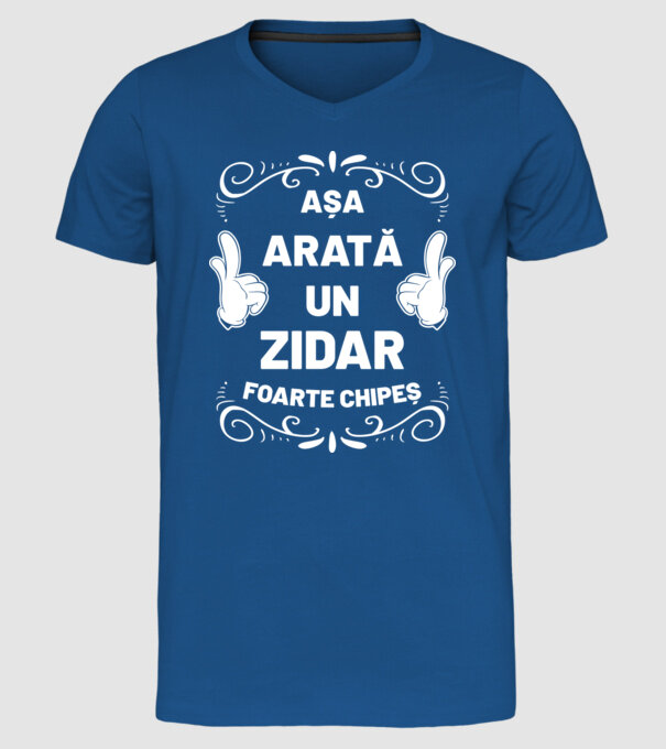 Așa arată un zidar foarte chipeș model albastru regal pe tricou