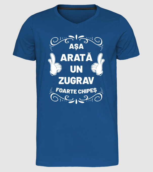 Așa arată un zugrav foarte chipeș model albastru regal pe tricou