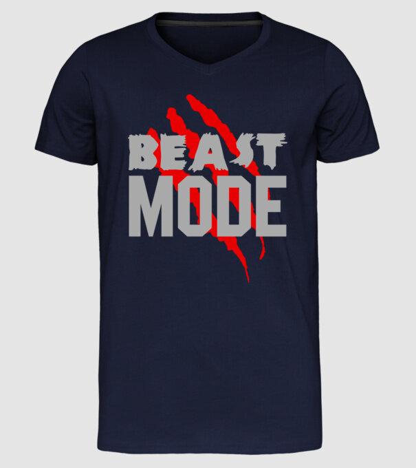 Beast mode model albastru închis pe tricou