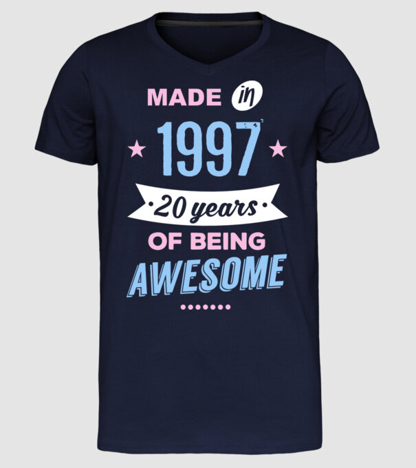 Made in - 1997 model albastru închis pe tricou