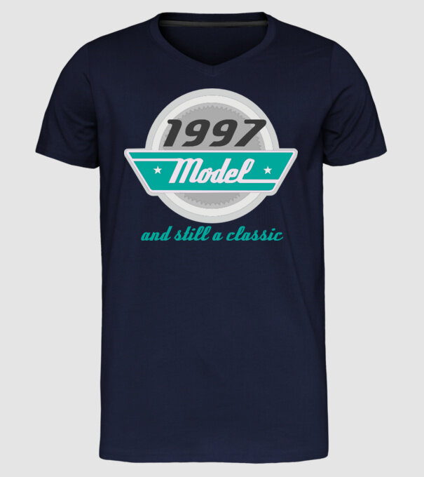 Model and still a classic - 1997 model albastru închis pe tricou
