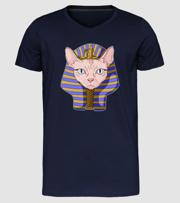 sphynx cat pharaoh model albastru închis pe tricou