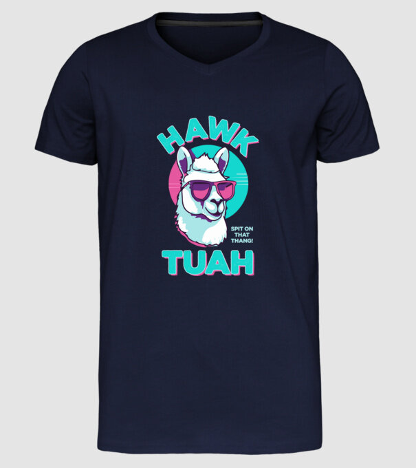 Hawk tuah llama retro sunglasses model albastru închis pe tricou