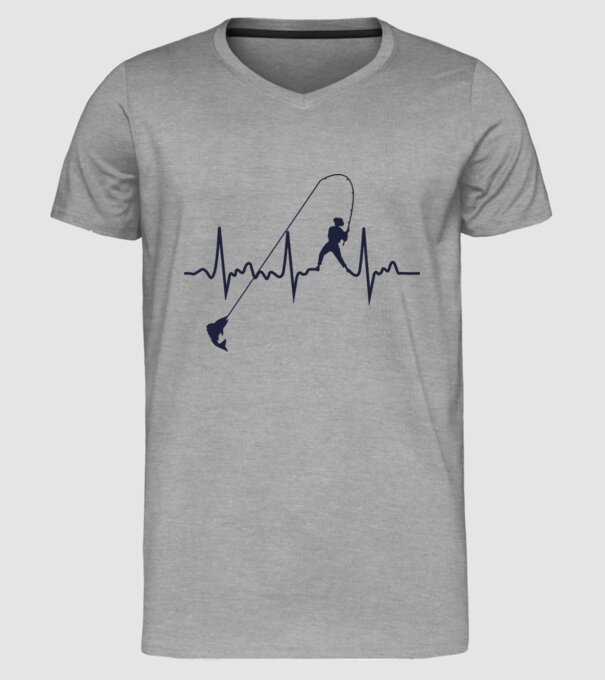 fishing heartbeat model gri pe tricou
