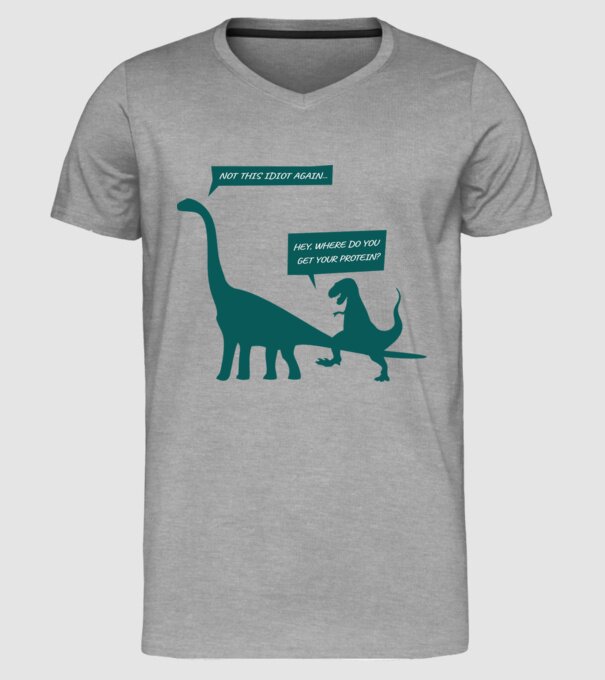 idiot dinosaur vegan model gri pe tricou
