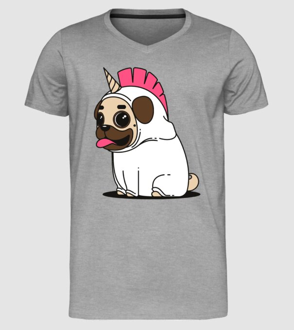 Pug Unicorn model gri pe tricou