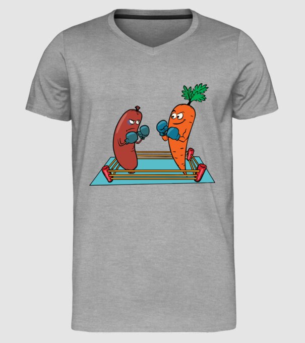 sausage vs carrot model gri pe tricou