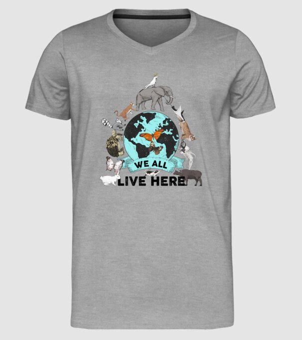 We all live here model gri pe tricou