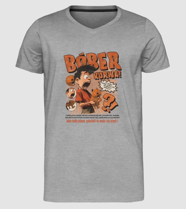 Bobr Kurwa comic model gri pe tricou
