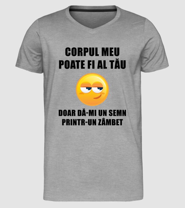 corpul meu poate fi al tău, doar dă-mi un semn printr-un zâmbet model gri pe tricou